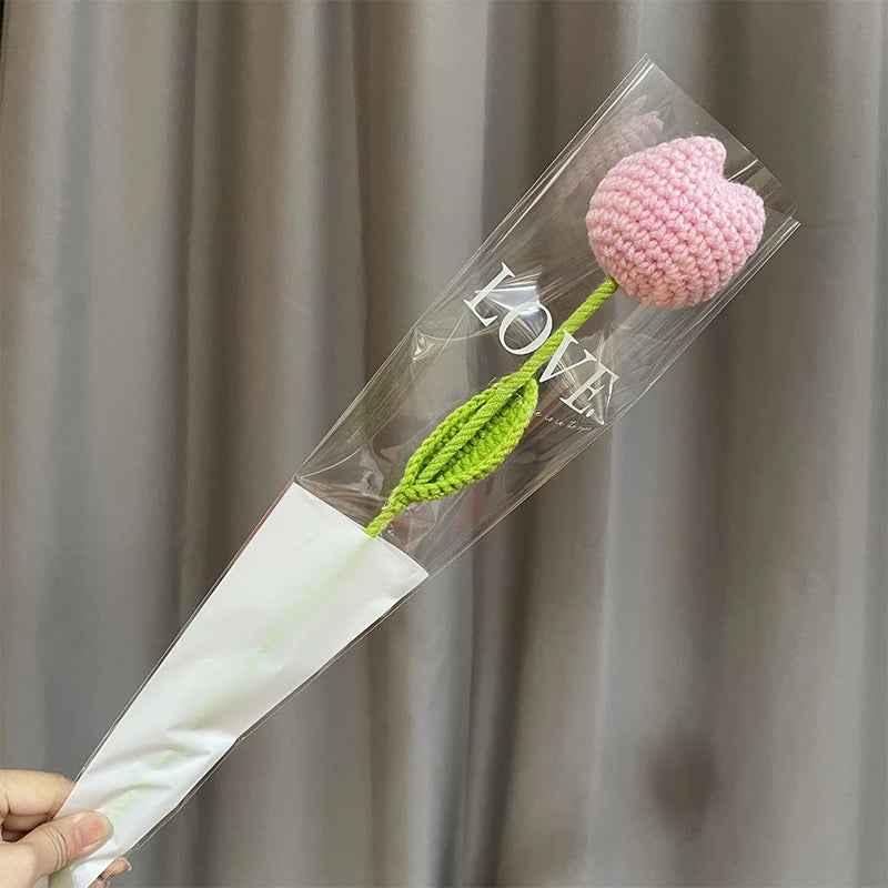 1pc Tulip Crochet Flowers Artificial Woven Flowers Handmade Tulipanes Wedding Gift for Guest Home Decoration Mother's Day Gift
