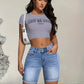 Blue elastic fashion  shorts jeans women's jeans  jeans women