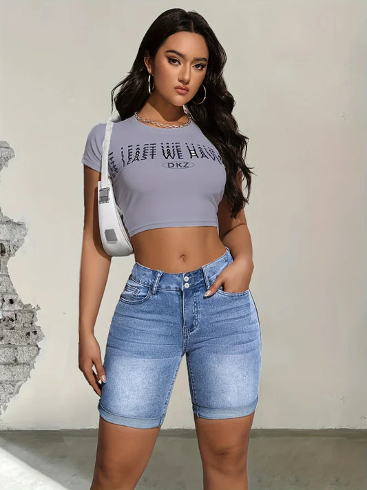 Blue elastic fashion  shorts jeans women's jeans  jeans women