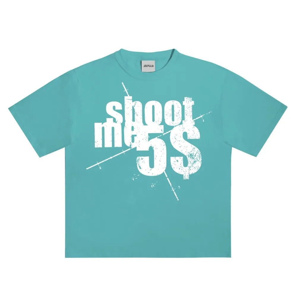 Harajuku Oversized Streetwear Men's Clothing SHOOTME5$ Graphic Print Tshirt Cotton Hip Hop Letter Short Sleeve Tops Tee Goth Y2k