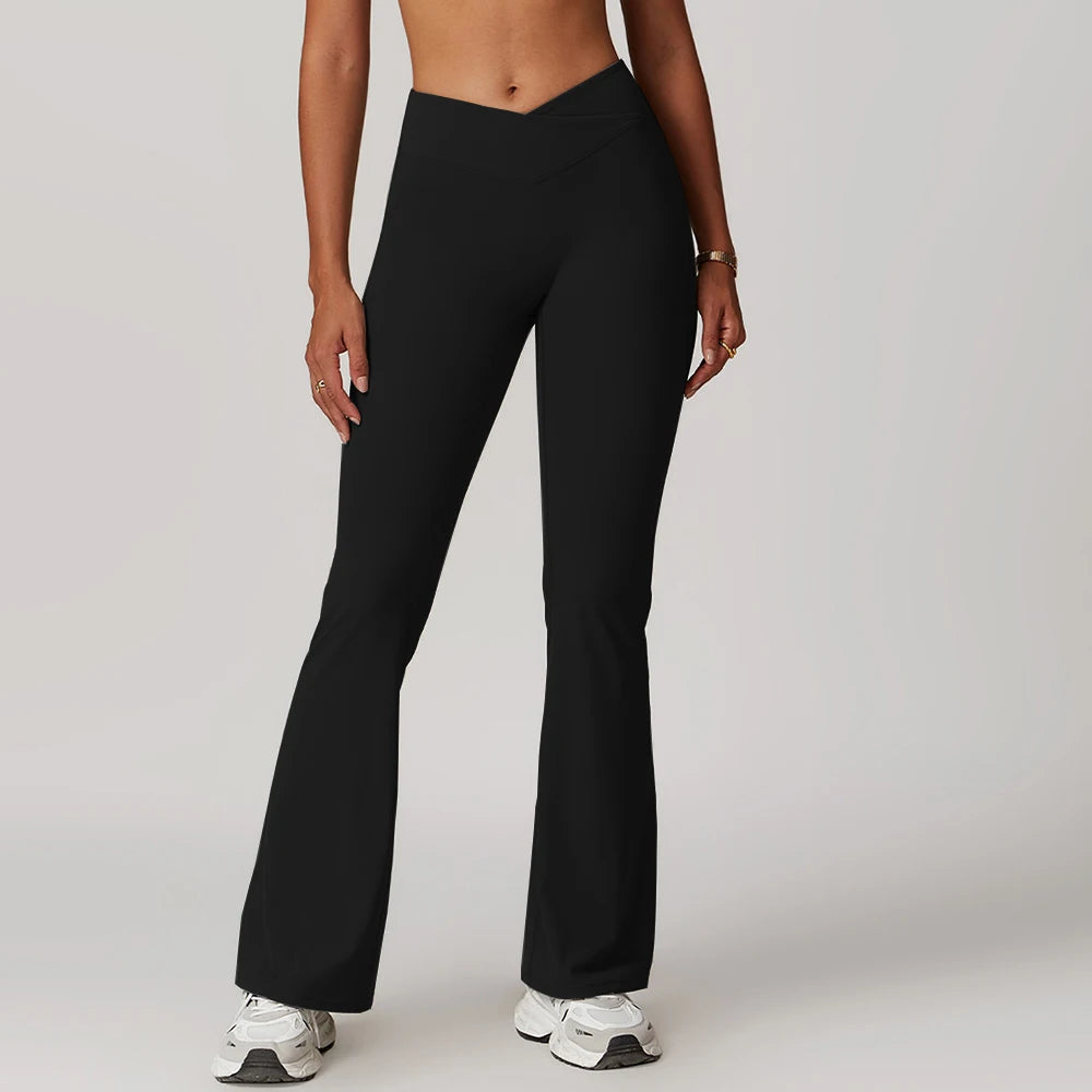 Gym Leggings Women High Waist Flared Pants Cross Waist Sport Tights Ladies Push Up Fitness Leggin Workout Clothes
