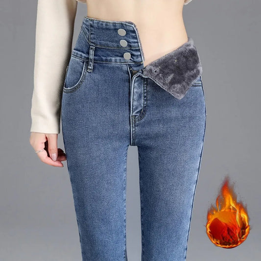 Women jeans Thick Velvet High Waist Skinny Jeans Jeans Winter Warm Plush Stretch Snow Jeans Lady Denim Pants women Trousers