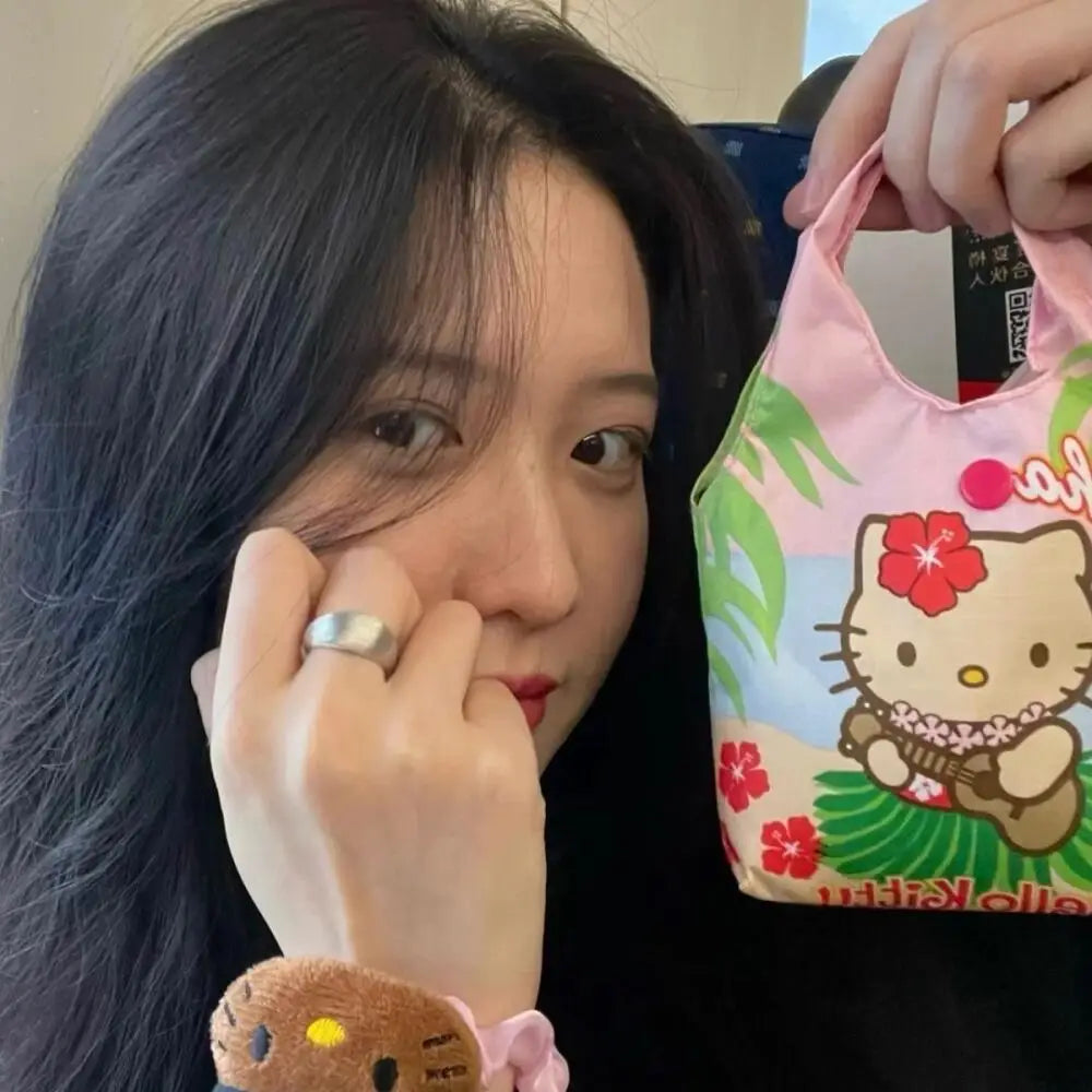 Sanrio Hello Kitty Handbag Canvas Handheld Coin Purse Portable Headphone Bags Cartoon Hawaii Kitty Cat Sundries Storage Bags