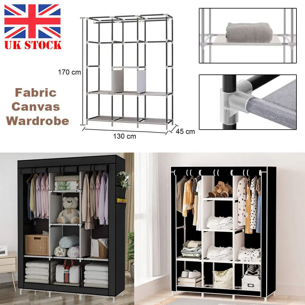 Portable Large Fabric Canvas Wardrobe Canvas Wardrobe With Hanging Rail Sheing Fabric Cloth Cupboard