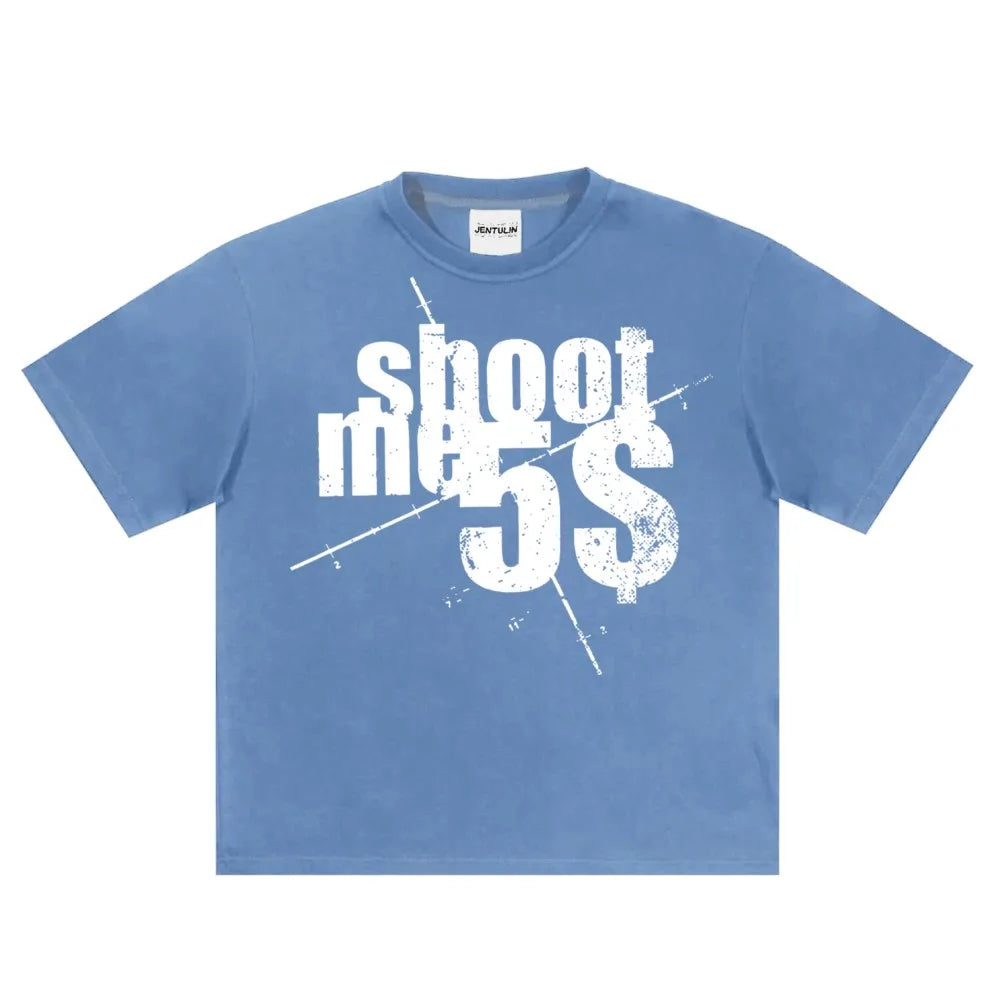 Harajuku Oversized Streetwear Men's Clothing SHOOTME5$ Graphic Print Tshirt Cotton Hip Hop Letter Short Sleeve Tops Tee Goth Y2k