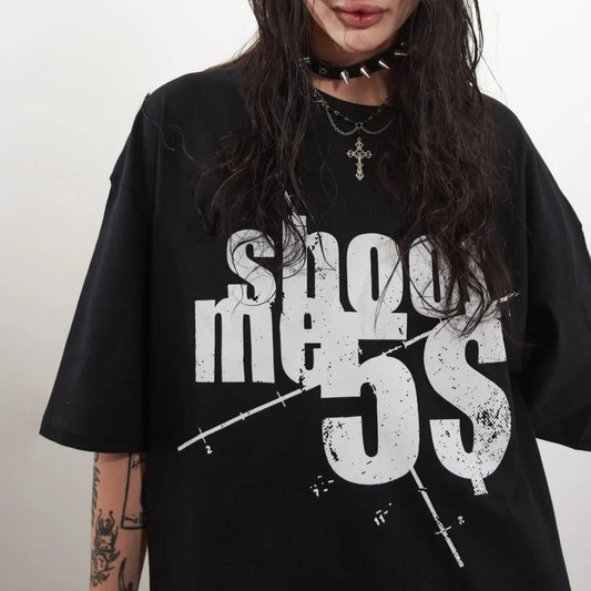 Harajuku Oversized Streetwear Men's Clothing SHOOTME5$ Graphic Print Tshirt Cotton Hip Hop Letter Short Sleeve Tops Tee Goth Y2k