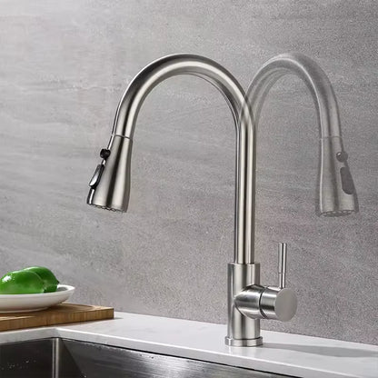 Kitchen Stainless Steel Hot and Cold Faucet, Kitchen Sink Pull-out Kitchen Faucet with 3 Functional Nozzles