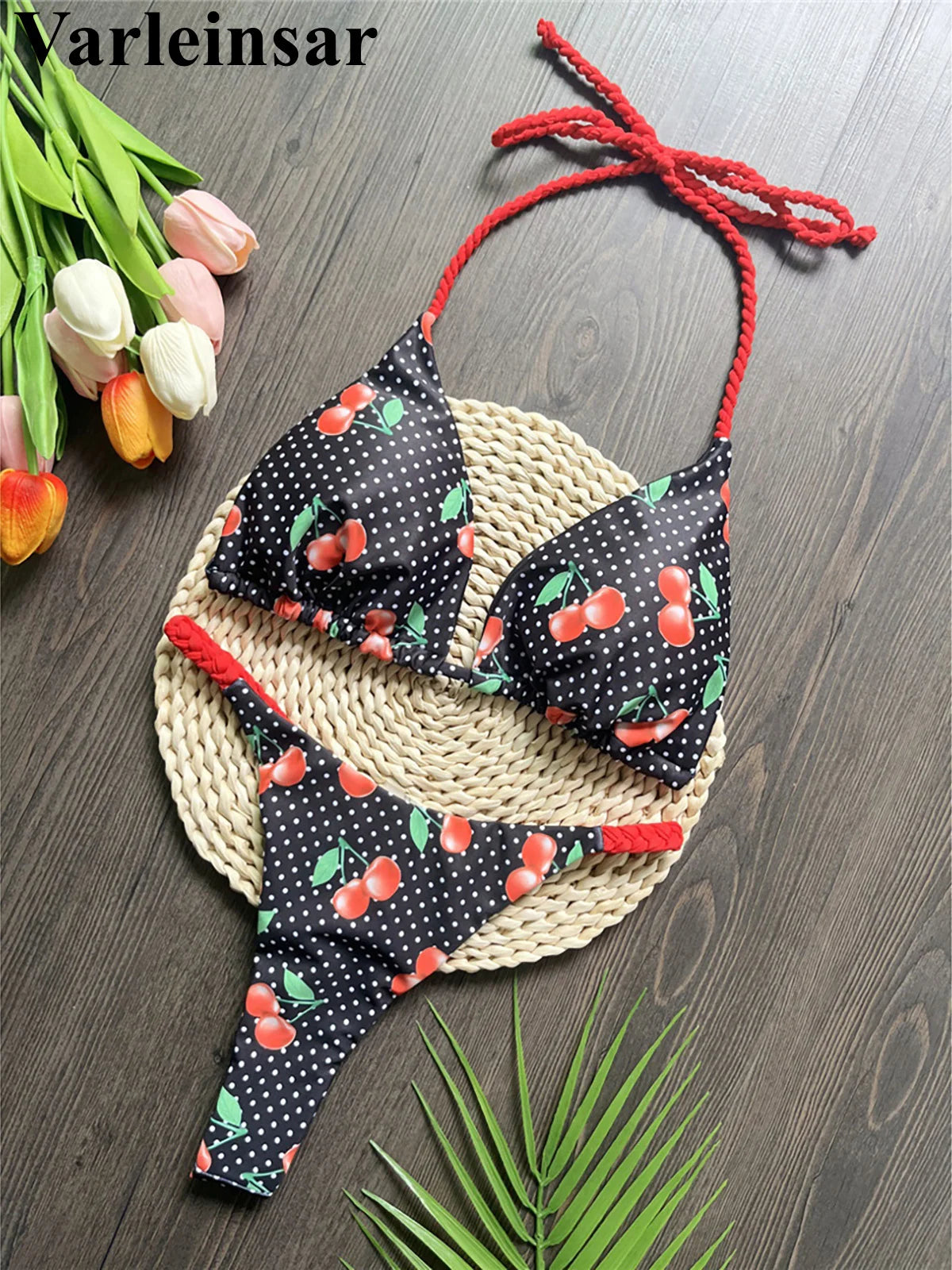 Plaid Printed Halter Mini Micro Thong Bikini Women Swimwear Female Swimsuit Two-pieces Bikini set Bather Bathing Suit Swim V6171