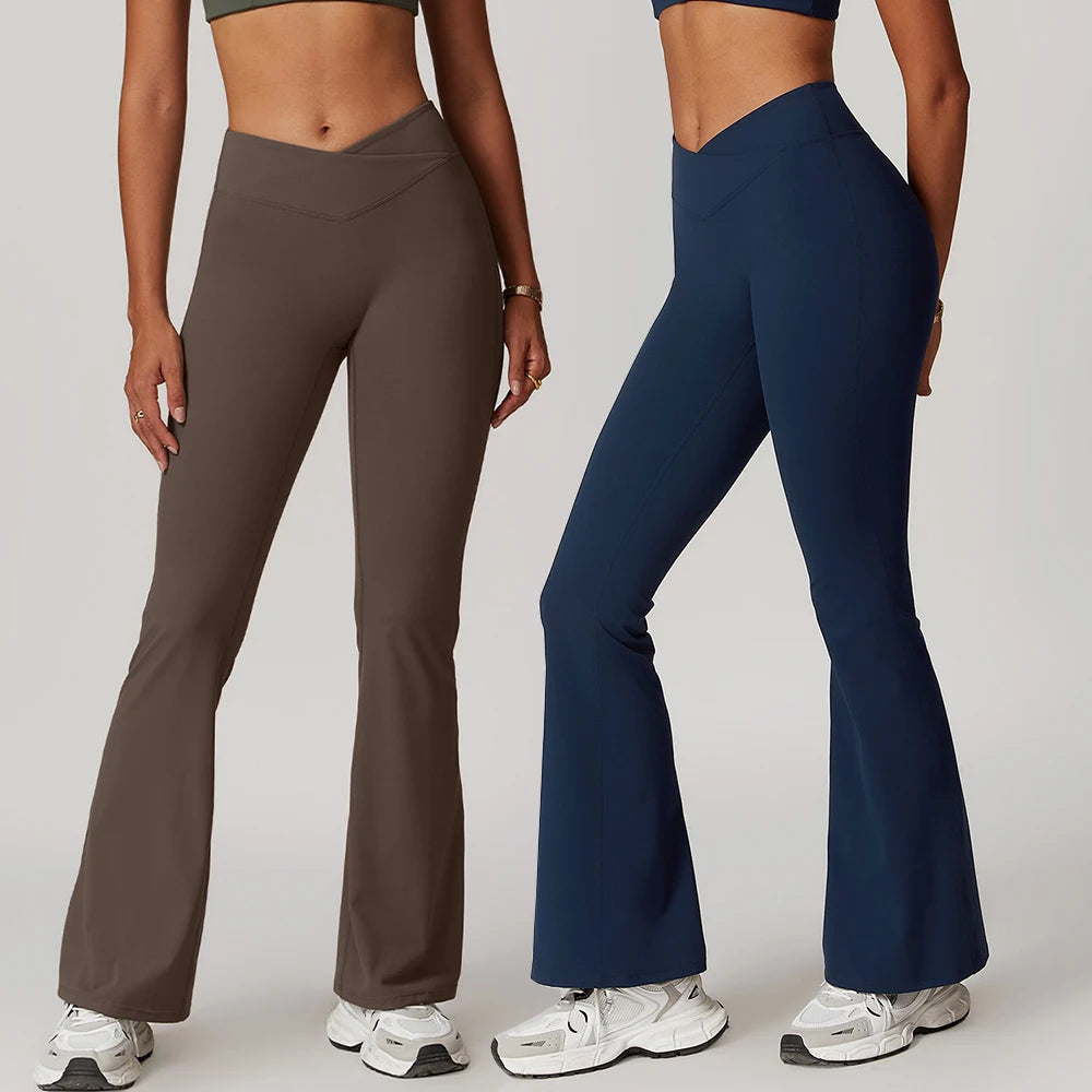 Gym Leggings Women High Waist Flared Pants Cross Waist Sport Tights Ladies Push Up Fitness Leggin Workout Clothes