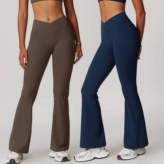 Gym Leggings Women High Waist Flared Pants Cross Waist Sport Tights Ladies Push Up Fitness Leggin Workout Clothes