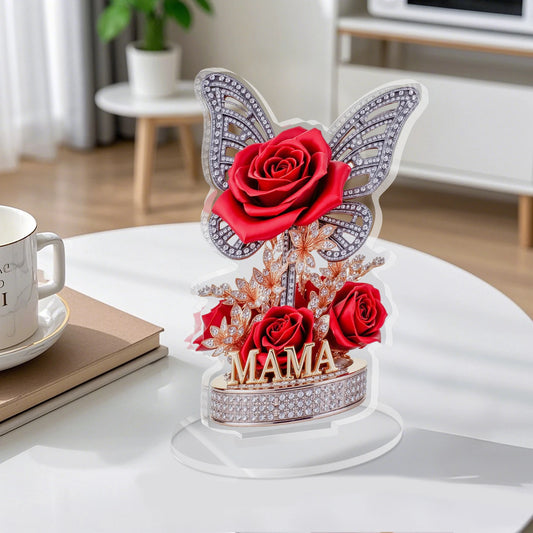 A gift for mom: An eternal souvenir, an acrylic display stand decorated with roses and butterflies. A beautiful gift