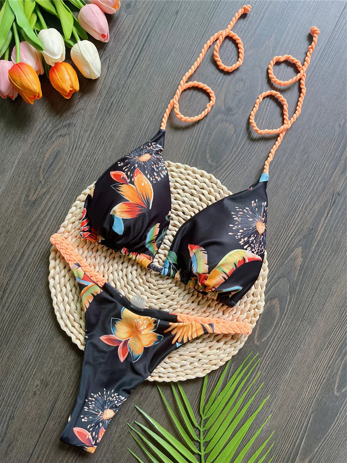 Plaid Printed Halter Mini Micro Thong Bikini Women Swimwear Female Swimsuit Two-pieces Bikini set Bather Bathing Suit Swim V6171