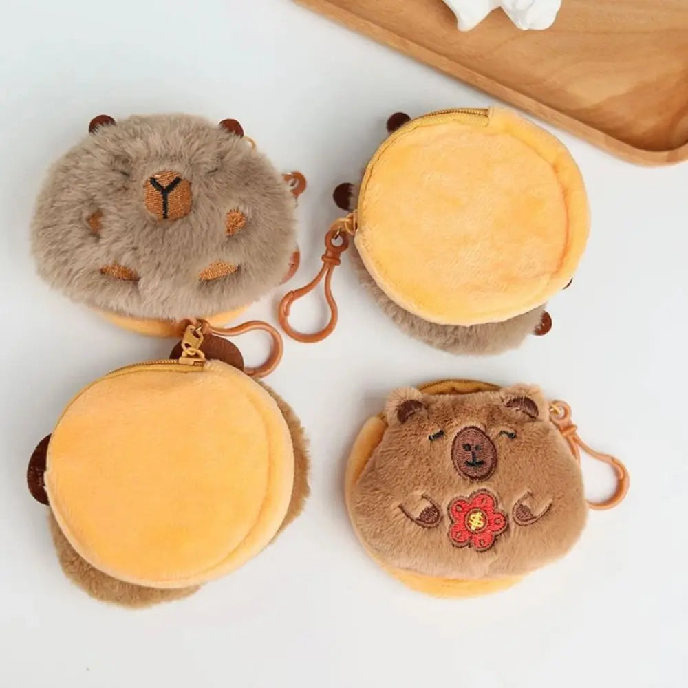 Creative Capybara Plush Coin Purse Keychain Cartoon Round Bags Pendant Funny Mini Headphones lipstick Headphone Storage Bag
