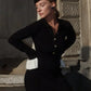 Tossy Female Ruffled Knitwear Long Dress Fashion Patchwork Slim Contrast Lapel Casual Party Dress Gown Women's Knit Maxi Dress