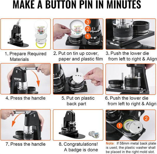 Button Maker Machine, Multiple Sizes 1.25+2.25in/1+2.25in/75mm3in Badge Punch Press Kit, Children DIY Gifts Pin Maker, Button Ma