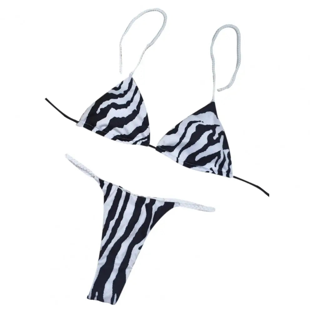2Pcs/Set Women Bikini Set Halter Lace-Up Sleeveless Bra Braided Rope Swimming Briefs Set Sexy Quick Drying Beachwear