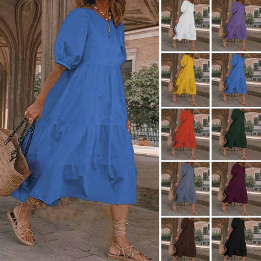 Vintage Loose Maxi Long Dress Summer Women O-Neck Half Lantern Sleeve Boho Party Beachwear Dresses ZYYX-1182