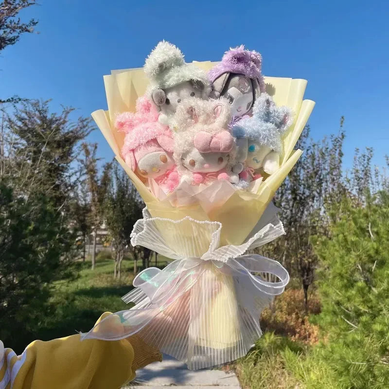 Christmas Gifts Cartoon Sanrio Plush Bouquet My Melody Kuromi Cinnamoroll Kt Cat Plush Doll Toy  Valentine Graduation Gifts